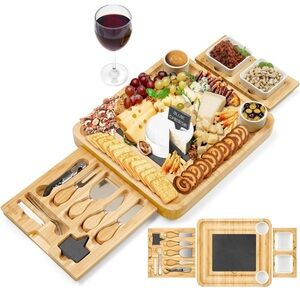 Large Charcuterie, Bamboo Cheese Board and Cutlery Knife Set